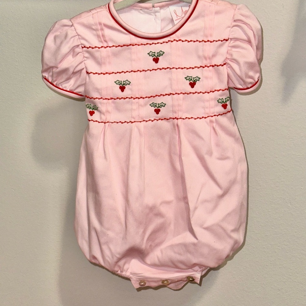 Manolitas Red and Pink Bubble Romper with Embroidery